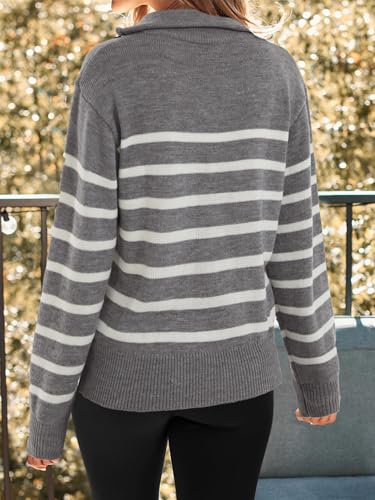 LYANER Women's Striped Sweaters Casual Zipper Neck Knitted Tops Long Sleeve Sweatshirt Pullover Sweater4