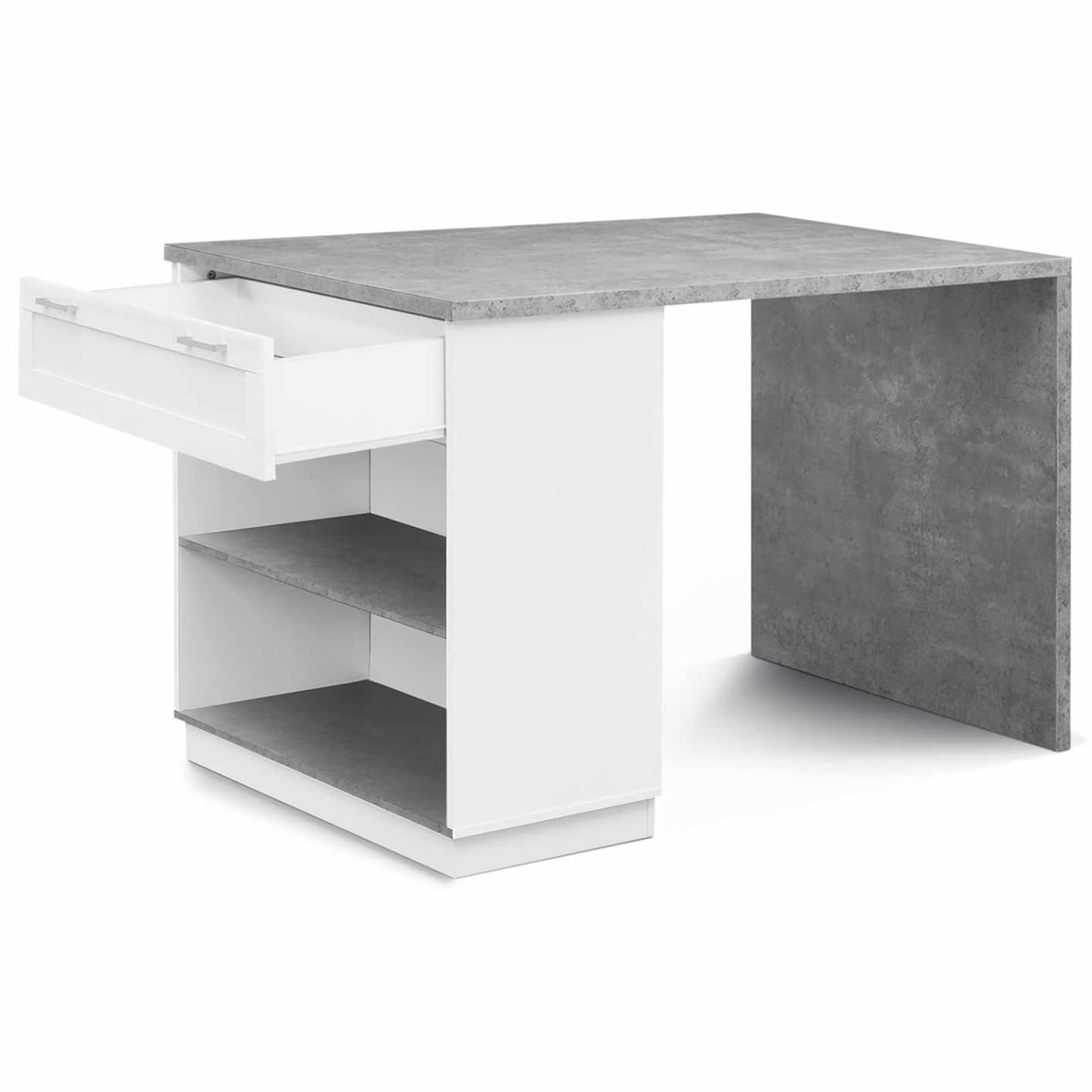 IDMarket - Ilot Central Mange Debout 4 Personnes VITO 130 cm Blanc et Plateau Effet béton