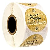 Elegant Faux Gold and Black Happy Holiday Stickers / 500 Faux Foil Christmas Label/Modern 1.5' Holiday Stickers