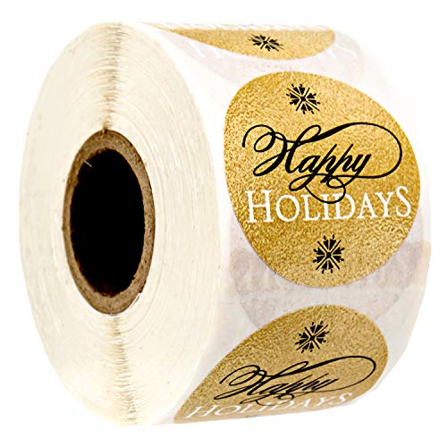 Elegant Faux Gold And Black Happy Holiday Stickers / 500 Faux Foil Christmas Label/Modern 1.5" Holiday Stickers #TOP12