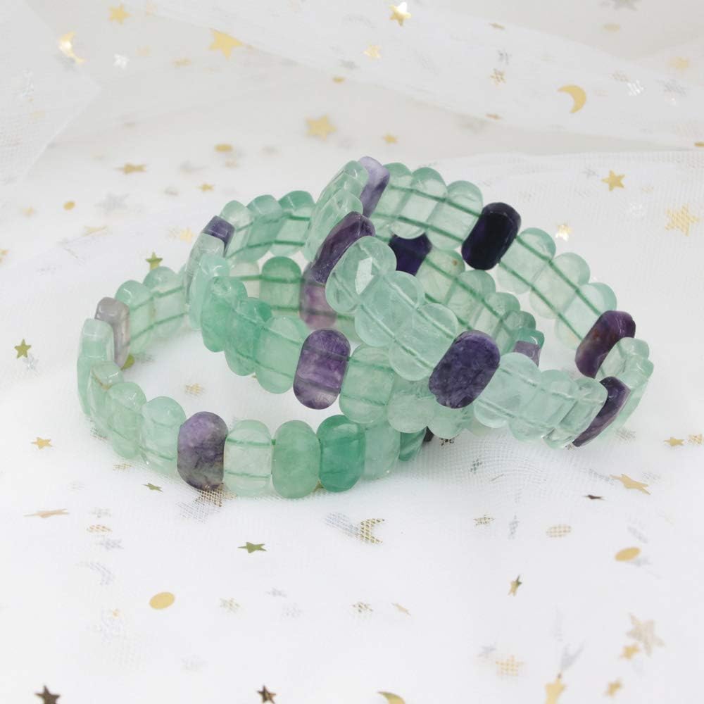 CHENYUE Natural Rainbow Fluorite Gemstone 14mm Faceted Oval Beads Stretch Bracelet 7.5 Inch Unisex, 7.5 inches - Image 4