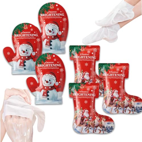Fusspflege & Handmaske Weihnachtsgeschenke, Weihnachten fußpflege Set mit 3 Paar fußmaske und 3 Paar Hand Mask, Hornhaut Entferner, Abgestorbene und Trockene Haut, Handcreme Weihnachten