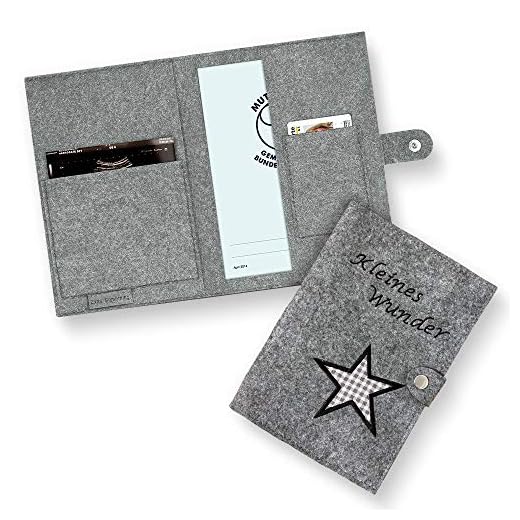 Funda para cartilla de embarazo, organizador de pasaporte de maternidad, bonita funda para cartilla de embarazo "Kleines Wunder" con diseño de estrella, organizador de fieltro con compartimentos