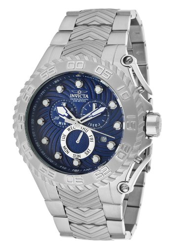Invicta Pro Diver Chronograph Model 12932 watch, front view, showcasing the blue textured dial, silver-tone hands, and stainless steel bracelet.