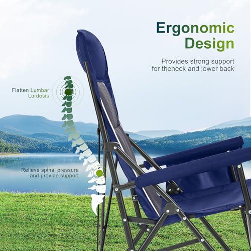 ALPHA CAMP Oversized Folding Camping Chairs High Backrest Heavy Duty Lawn Chairs for Adults Support 500 LBS Portable Camp Chairs with Cup Holders Large Side Pocket for Outdoor の商品画像 3