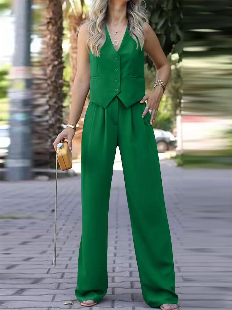 shownicer Completo da Donna Eleganti Estivi Due Pezzi Tailleur Pantalone Tuta Casual Senza Maniche Gilet e Blazer A Vita Alta Pantaloni Outfit Streetwear