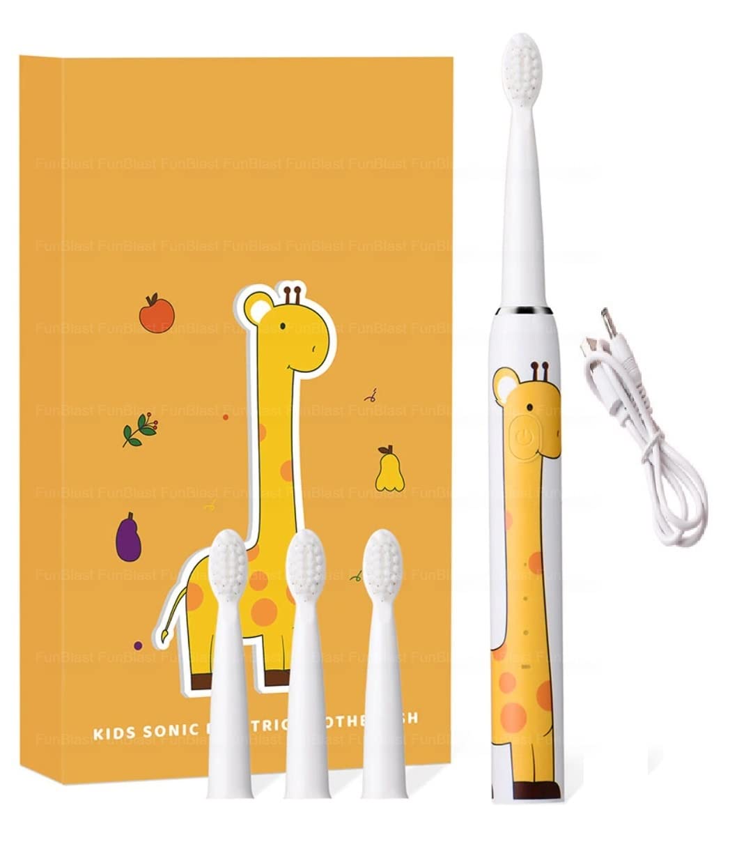 FunBlast Electric Toothbrushes for Kids, Sonic Kids Electric Toothbrushes with Soft Bristles, Waterproof USB Charging Rechargeable Ultrasonic Toothbrushes with 3 Replacement Brush Heads (Giraffe)-image-40