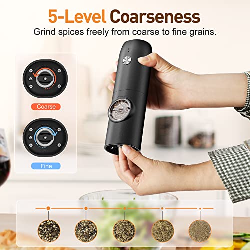 Electric Salt and Pepper Grinder Set, Rechargeable Automatic Pepper Mill Grinder with LED Light, Adjustable Coarseness shakers, One-Hand Operation... - Image 4