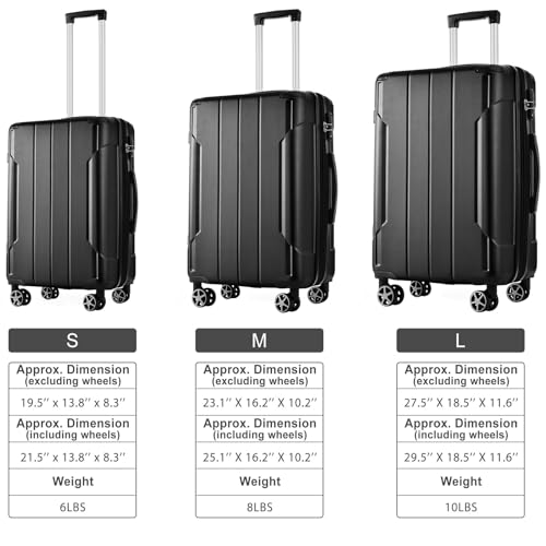 Suitcase Set 3-piece with Double Spinner,TSA lock,for Travel,Woman, Men(20/24/28 inch). (Black)2