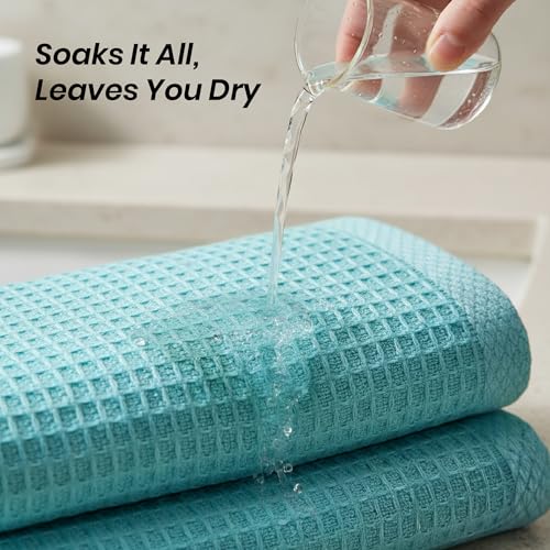 Image of Mush Bamboo Dual Texture Waffle Terry Hand Towel Set of 3 | Ultra Soft, Highly Absorbent, Quick Dry | Hand Towels for Bathroom, Gym & Travel (40x60 cm, 450 GSM) Green, Orange & Grey
