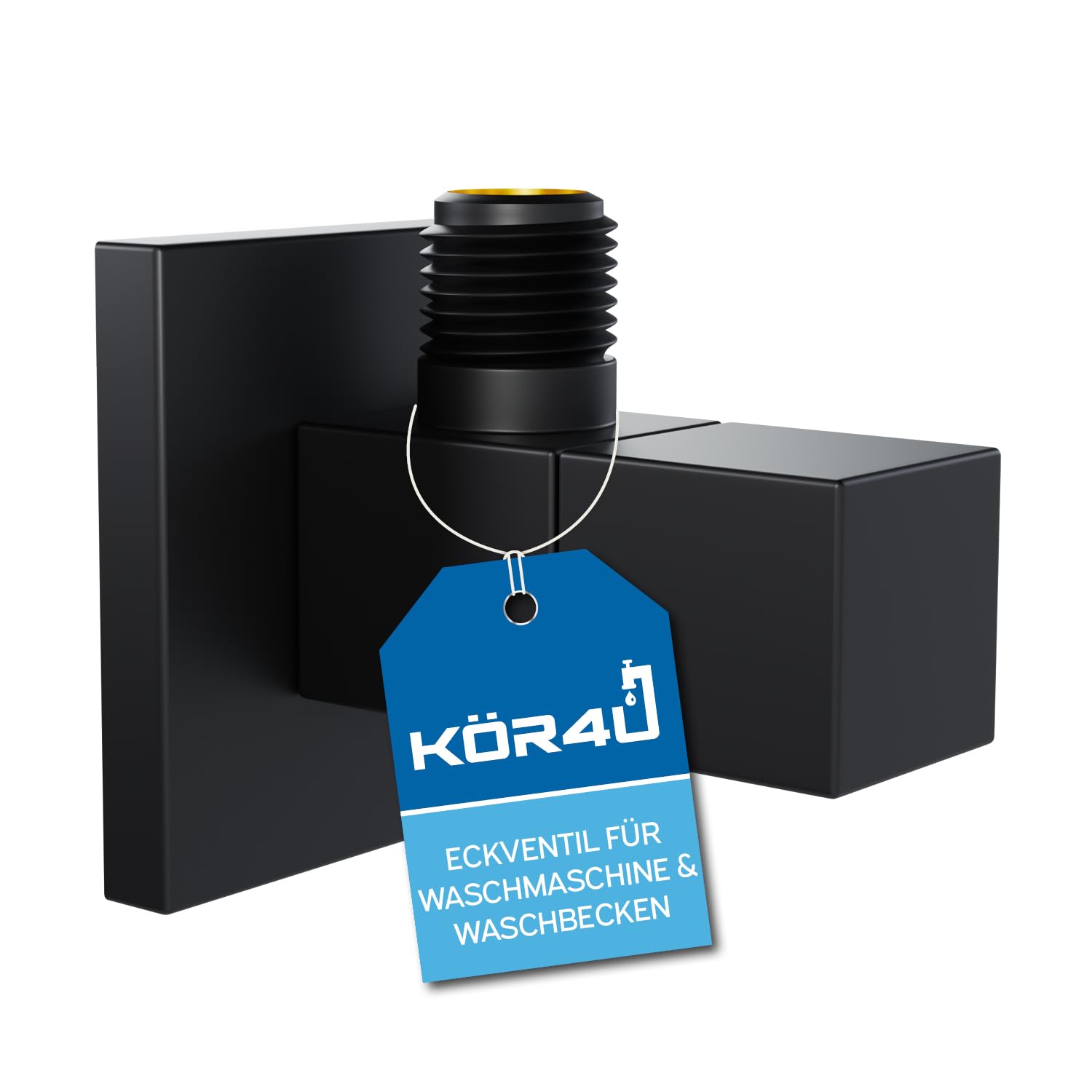 kör4u Válvula de esquina de diseño premium de 1/2 x 3/8 pulgadas, con función de liberación rápida, para baño y cocina, incluye roseta, color negro mate