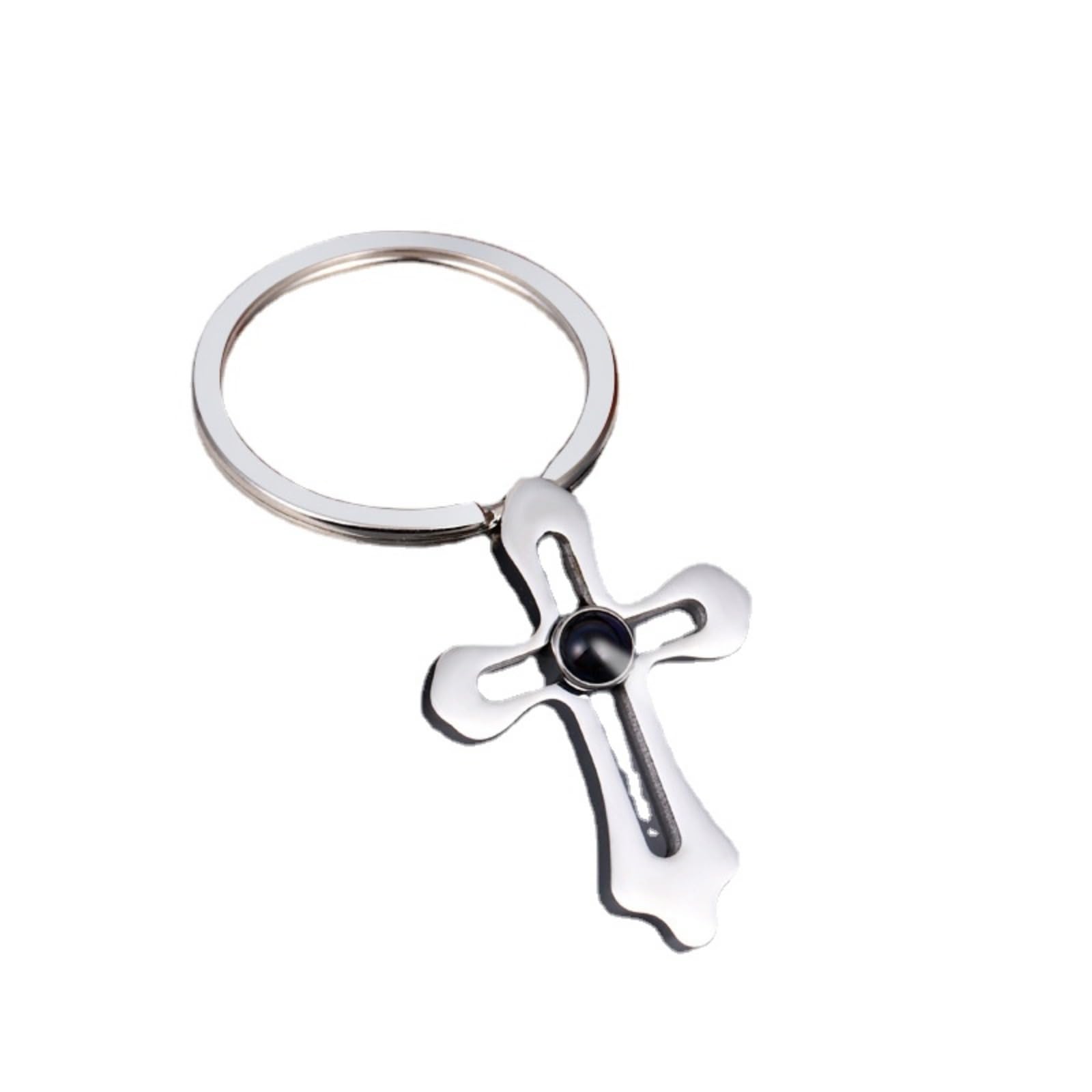 Custom Photo Keychain Personalized Memorial Heart Shape Key Ring Key Chain with Photos Engraved for Women Valentine’s Day Gifts Custom Heart Projection Photo Keychain (cross silver-5,1PCS)