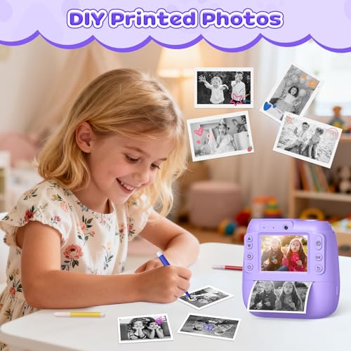 Hangrui Kids Camera Instant Print,2.4'' Instant Print Camera for Kids with 32GB Card & 3 Rolls Photo Paper, Selfie Children's Cameras Christmas Birthday Gifts for 3 4 5 6 7 8 9 Year Old Girls-Purple - Image 5