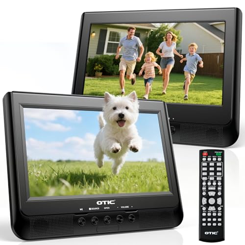 OTIC 10.1' Dual Car DVD Player, Portable DVD Player for Car Headrest Dual Screen with Remote, 5 Hours Rechargeable Battery, Last Memory, All Region,  Travel, Support DVD/CD/USB/SD Card