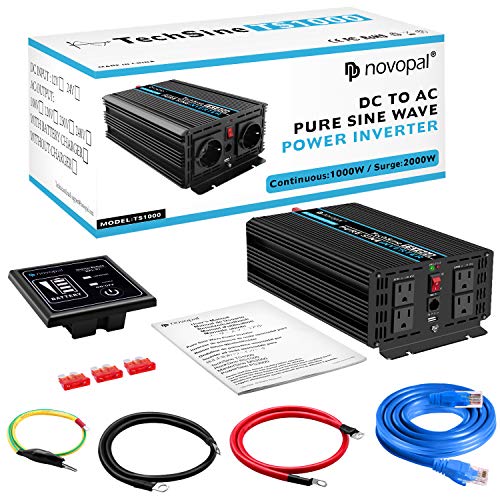 Novopal Power Inverter Pure Sine Wave-1000 Watt 24V Dc To 110V/120V Ac Converter- 4 Ac Outlets Car Inverter With One Usb Port-16.4 Feet Remote Control And Two Cooling Fans-Peak Power 2000 Watt #TOP6