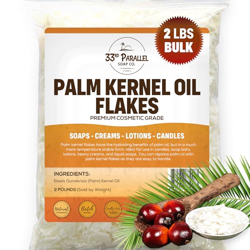 ORGANIC PALM KERNEL OIL FLAKES (2 lbs / 32 oz) Non-GMO; Premium Cosmetic Grade Palm Kernel Oil Flakes for Soap Making Creams Lotions & Candle Making | 2 POUND