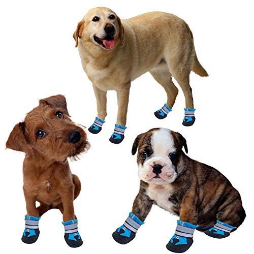Leeko Hundeschuhe, 4 Stück wasserdichte Schneeschuhe pfotenschutz mit Anti-Rutsch Sohle, reflektierendem Riemen, Klettverschluss, Hundeschnee Stiefel für Kleine Mittlere Große Hunde, M