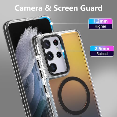 Image of Magnetic Case for Samsung Galaxy S21 Ultra [Compatible with Magsafe] [Cute Fashion Fluorescent Design] [1 Screen Protector] Slim Translucent Matte Case for Galaxy S21 Ultra 6.8 inch, Black