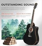 Vangoa 41" Ensemble de guitare acoustique pour adultes Débutants Adolescents Dreadnought Full Size Cutaway Guitarra Acústica Kit avec Gig Bag, Tuner, Chaînes d'acier, Capo, Strap, Noir