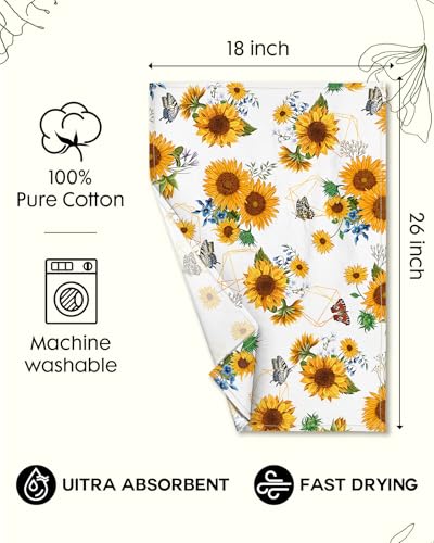 Image of Miss Adola 150GSM Flour Sack Kitchen Towels Set of 2, Sunflower | 18 inchx26 inch, Lightweight, Lint-Free, Pure Cotton, Decorative, with Hanging Loop, Absorbent, Softer after Wash, Giftable Package