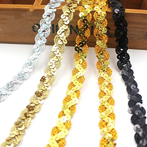 Ruban élastique à Paillettes Yalulu - 10m Doré/Noir - Création DIY - Déco, Bijoux, Vêtements