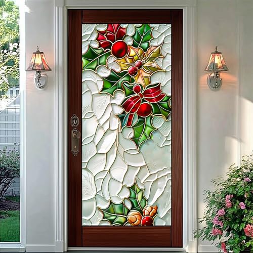 Vinilo decorativo para ventana con diseño festivo de acebo miniatura 6