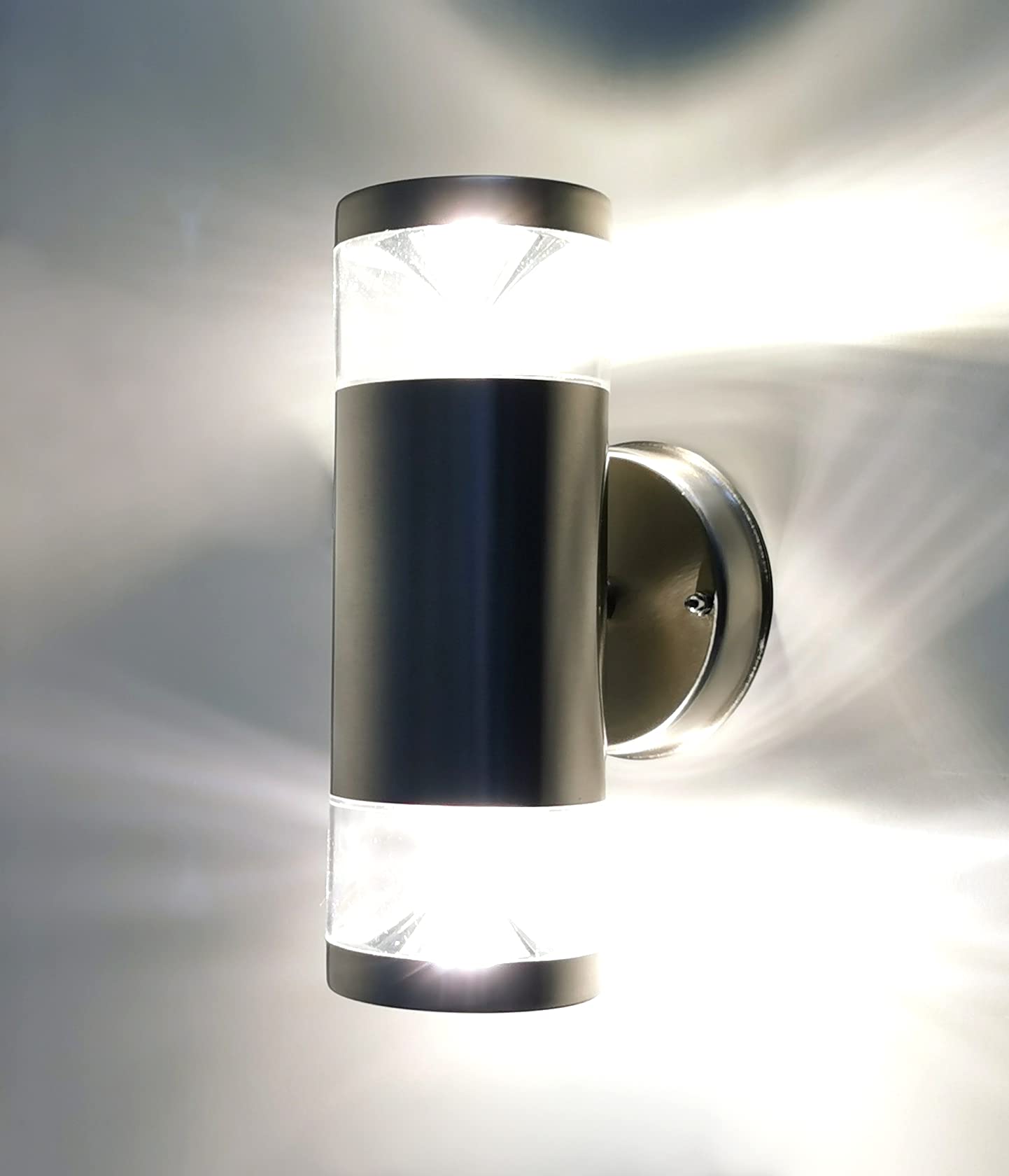 Trango 2er Pack 8003 IP44 Alu Up & Down Wandlampe, Wandstrahler Rund Edelstahl gebürstet in Rund für innen & außen - Wandleuchte, Außenstrahlermit mit 2x GU10 Fassung (ohne Leuchtmittel)