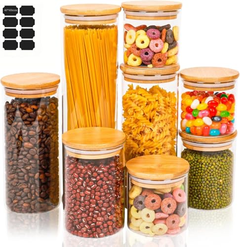 Reviews de Botes para especias . 41 POKYGO Juego de 8 Botes para Alimentos con Tapa Hermética,Frascos de Vidrio con Tapa,Contenedores Vidrio para Organización de Cocina y Baño,Frascos para Almacenar Especias y...