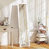 HOMCOM Ganzkörperspiegel 157 x 37 cm Rechteckig Standspiegel mit Rahmen mit Holzoptik, Wandspiegel zum Stehen, Anlehnen, Groß Spiegel für Flur, Wohnzimmer, Schlafzimmer, Weiß
