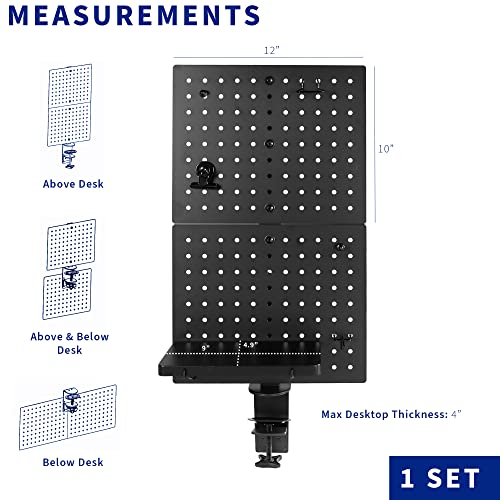 Image of VIVO Black Clamp-on 12 x 20 inch Desk Pegboard, PP-DK12B | Steel Privacy Panel, Magnetic Peg Board, Office Accessory Organizer, Above or Under Desk Placement