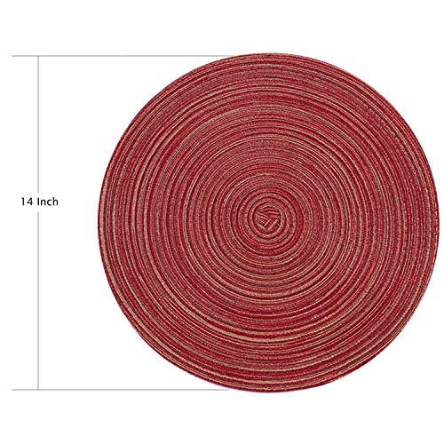 Topotdor 14 Inch Round Placemats Heat-Resistant Stain Resistant Anti-Skid Washable Polyproplene Table Mats Placemats (Burgundy Multi Color, Set Of 6) #TOP5