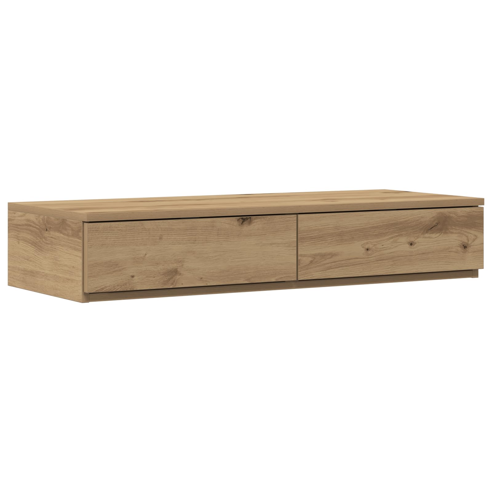 Artisan Eichen Nachttisch mit zwei Schubladen aus massiver Eiche, modernes Design fürs Schlafzimmer, robuster Beistelltisch mit Stauraum, 75 x 36,5 x 16,5 cm