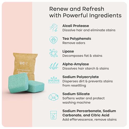 uproot clean washing machine cleaner tablets - 24 pack for a 12 month supply formulated for pet owners compatible with he top amp front load easily removes residue grime and odors septic safe