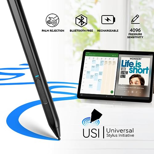 Image of Chromebook USI 2.0 Stylus for Lenovo Duet 3 Chromebook Ideapad Pen, 4096 Level Pressure Sensitive Pencil for Lenovo Chromebook Duet, ASUS Chromebook, HP Chromebook X360, Google Pixel Tablet,Black