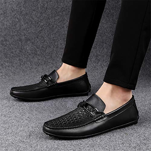 Driving Loafer for Men Boat Moccasins Slip On Style OX Leather Classic Embossed Texture(Conventional Optional)(Knurling Black,10 M US)4