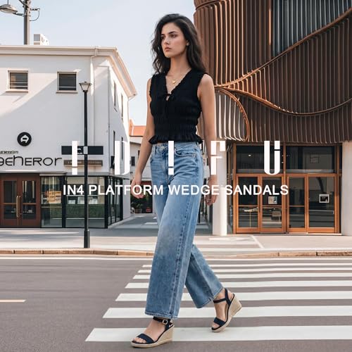 Image of IDIFU IN4 Espadrille Wedge Sandals for Women Open Toe Ankle Strap Platform Wedges Heels Causal Summer Wedge Shoes Comfortable Espadrilles Wedges