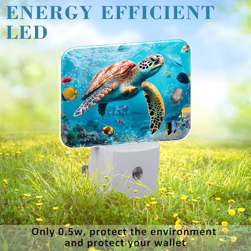Image of Sea Turtle Swims Under Water Night Light for Kids, Sea Turtle LED Night Light Plug into Wall with Dusk to Dawn Sensor for Girls Boys Women Men Room, Hallway, Kitchen, Bathroom, Stairs Decor