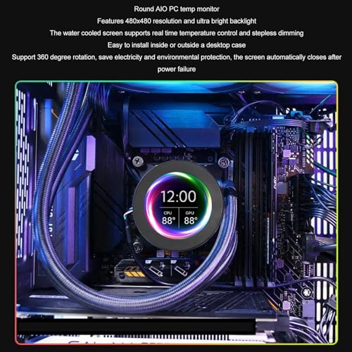 Image of 2.1inch AIO Computer Temp Monitor, CPU Cooler LCD Display Screen Upgrade Kit, PC Sensor Panel CPU Temp Monitor for Water Cooling Systems, for aida64 (Black)