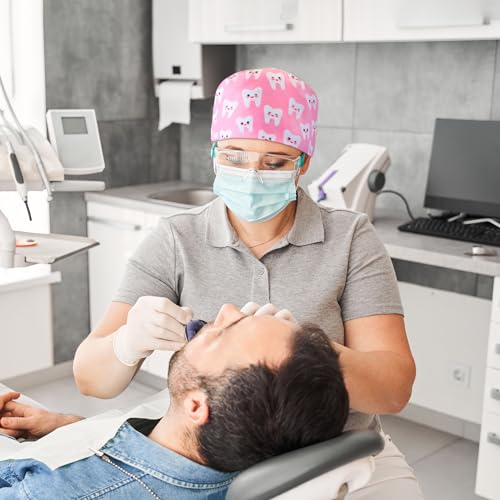 Image of Unittype 12 Pcs Dental Caps for Women Adjustable Dentist Scrub Cap Elastic Nurse Hats Teeth Pattern Working Hats Bulk