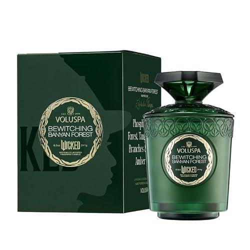Voluspa Wicked Collection Elphaba Bewitching Banyan Forest Classic Scented Candle, 8.5 oz, Scented Candles for Home, 60 Hour Burn, Handmade in The USA