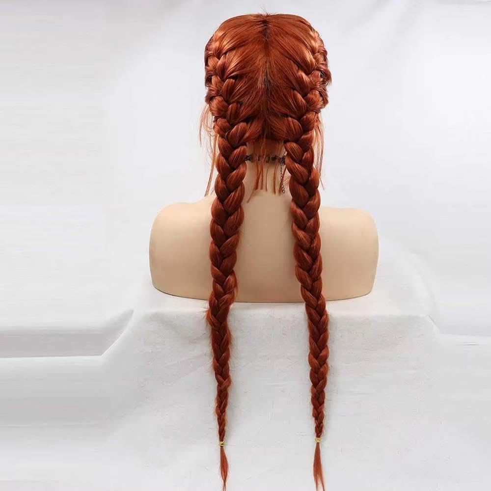 Haarpflege Kupferrote Doppelgeflecht-Lace-Front-Perücke Hitzebeständige Faser Mit Babyhaar