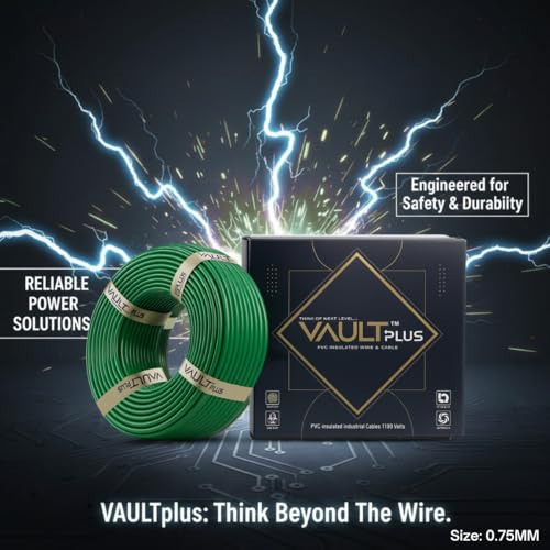 Image of VAULTPlus Green 0.75 Sq Mm CCA Copper Electrical Wire - 90 Meter Roll | Flexible House Wiring Cable | PVC Insulated Single Core Wire for Home & Industrial Use