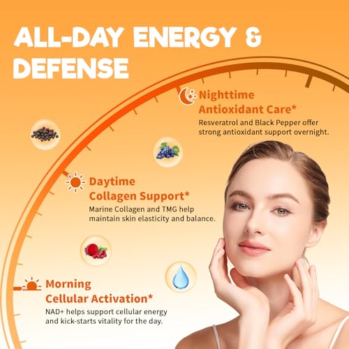 Nad+ Resveratrol Gummies 1310Mg, High Absorption Formula With Tmg, Hydrolysed Marine Collagen & Black Pepper Extract, Nad+ Supplement For Energy & Anti-Aging, Orange Flavour, 60 Gummies - 5