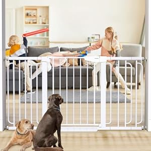 Cumbor 29.7-57" Extra Wide Baby Gate for Stairs, Mom's Choice Awards Winner-Dog Gate for Doorways, Pressure Mounted Walk Through Safety Child Gate for Kids Toddler, Tall Pet Puppy Fence Gate, White Cumbor 297 57 Extra Wide Baby Gate for Stairs Moms Choice Awards Winner Dog Gate for Doorways Pressure Mounted Walk Through Safety Child Gate for Kids Toddler Tall Pet Puppy Fence Gate White