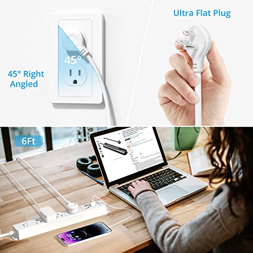 image for TROND Surge Protector Power Strip with USB, Ultra Thin Flat Plug 6ft L