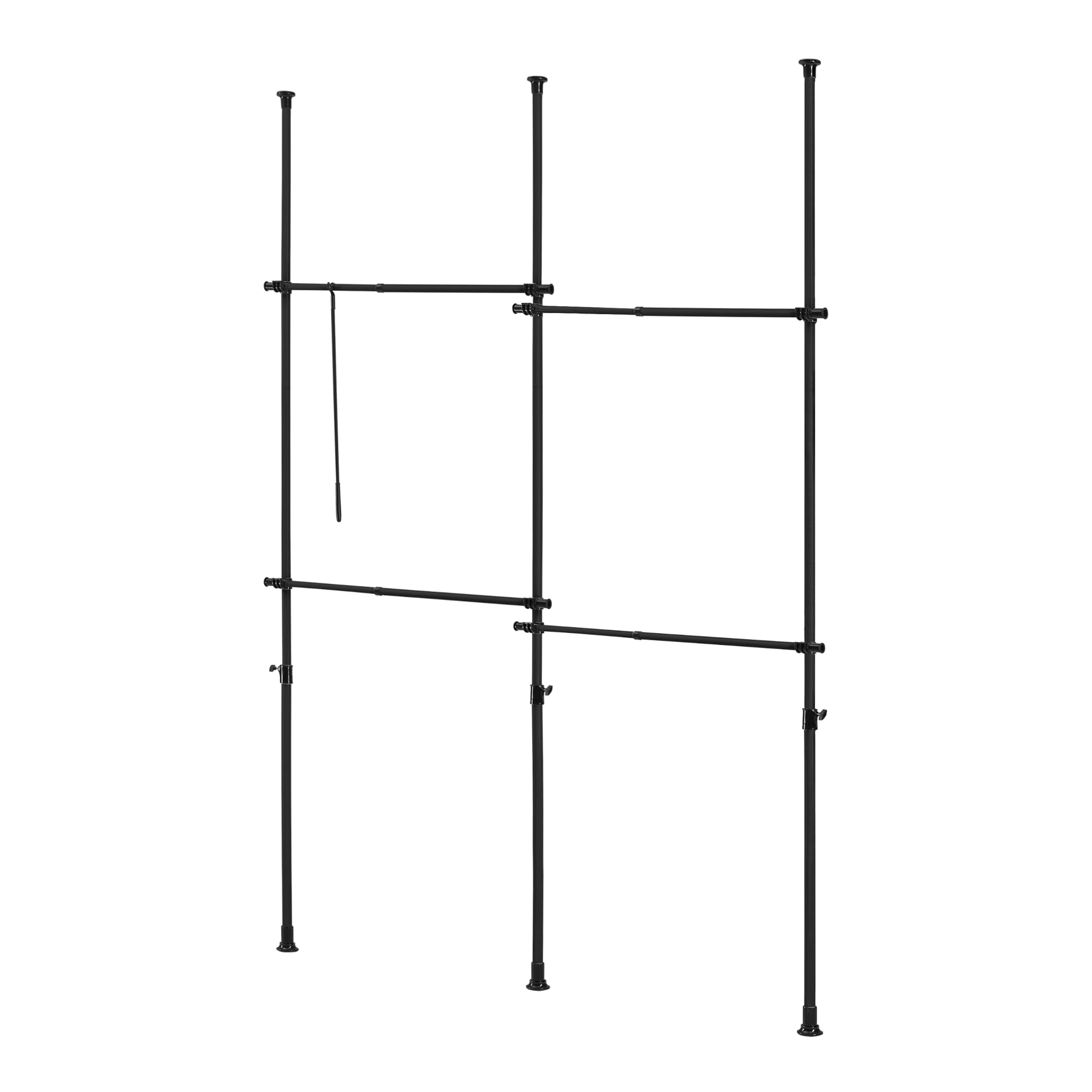 [en.casa] Teleskopowy system garderobowy Kemi z 4 drążkami do rozciągania, czarny stojak na ubrania, teleskopowa tyczka regulowana 150 – 230 cm, metal