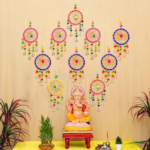 Image of eCraftIndia Gota Patti Bangle & Bells Decorative Wall Door Hangings Latkan Toran for Main Door Entrance, Pooja Room- Wedding, Ganpati Navratri Diwali Decoration Items for Home Decor -(Pack of 10).