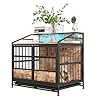 Dog Crate Furniture with Led Lights,Heavy Duty Wooden Dog Kennel with Double Doors,Dog House Indoor for Small Medium Dogs,End Table with Shelves,Black and Brown(34.65″ L×24.02W×31.5″ H)