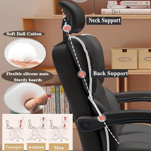 Image of Office Chair with Headrest High Back Executive Desk Chair with Leg Rest Ergomomic Lumbar Support Computer Gaming Chairs for Home Office, White