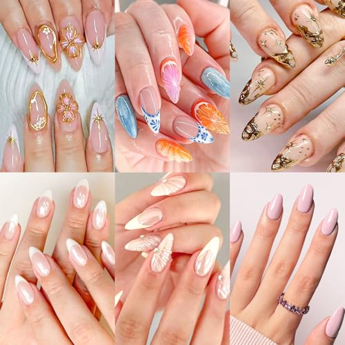 6 Packs (144 Pcs) | Reusable Press on Nails | Stick on Nails 12 Sizes-6 Styles|Almond Nails